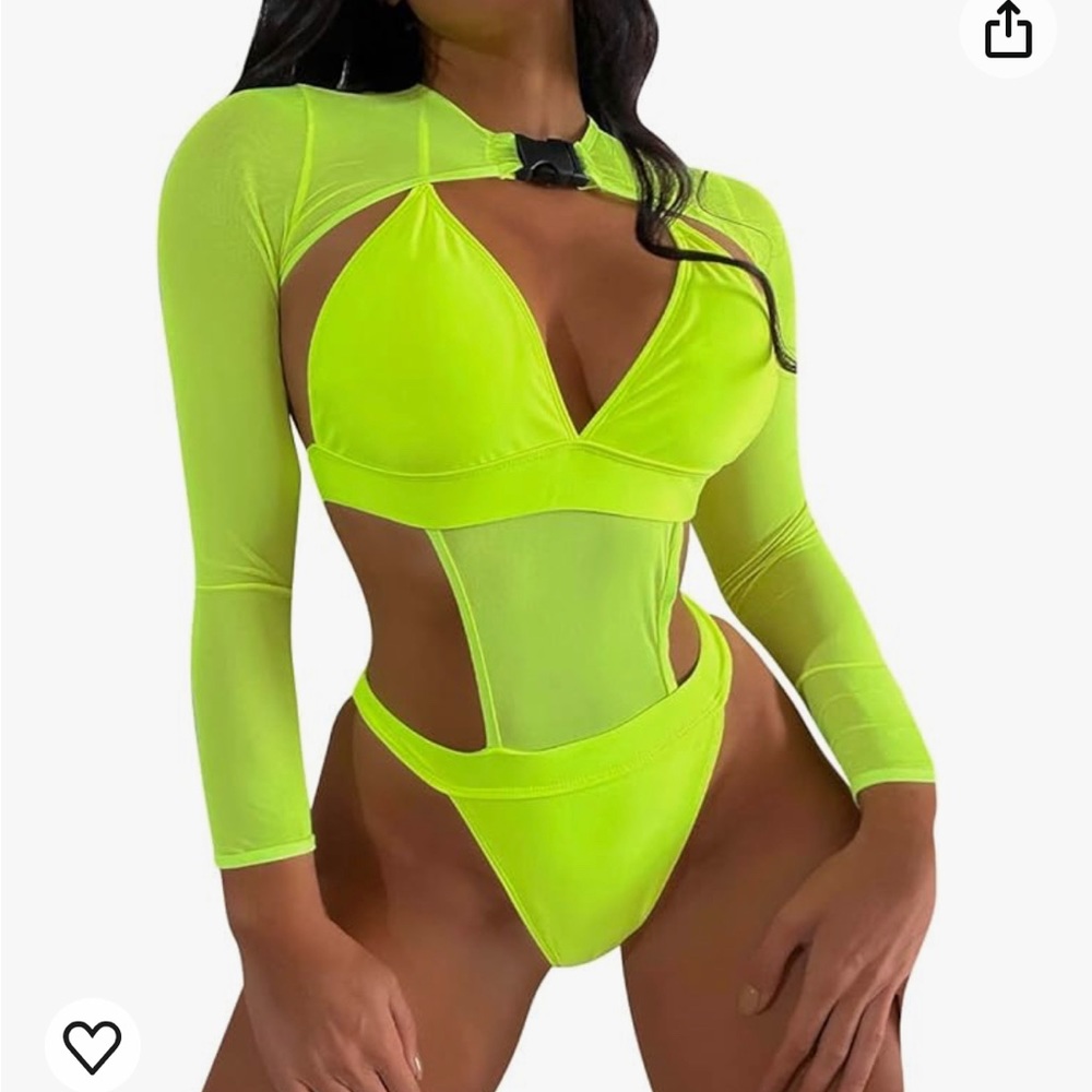 Neon Green Bodysuit Swimsuit Sz Small